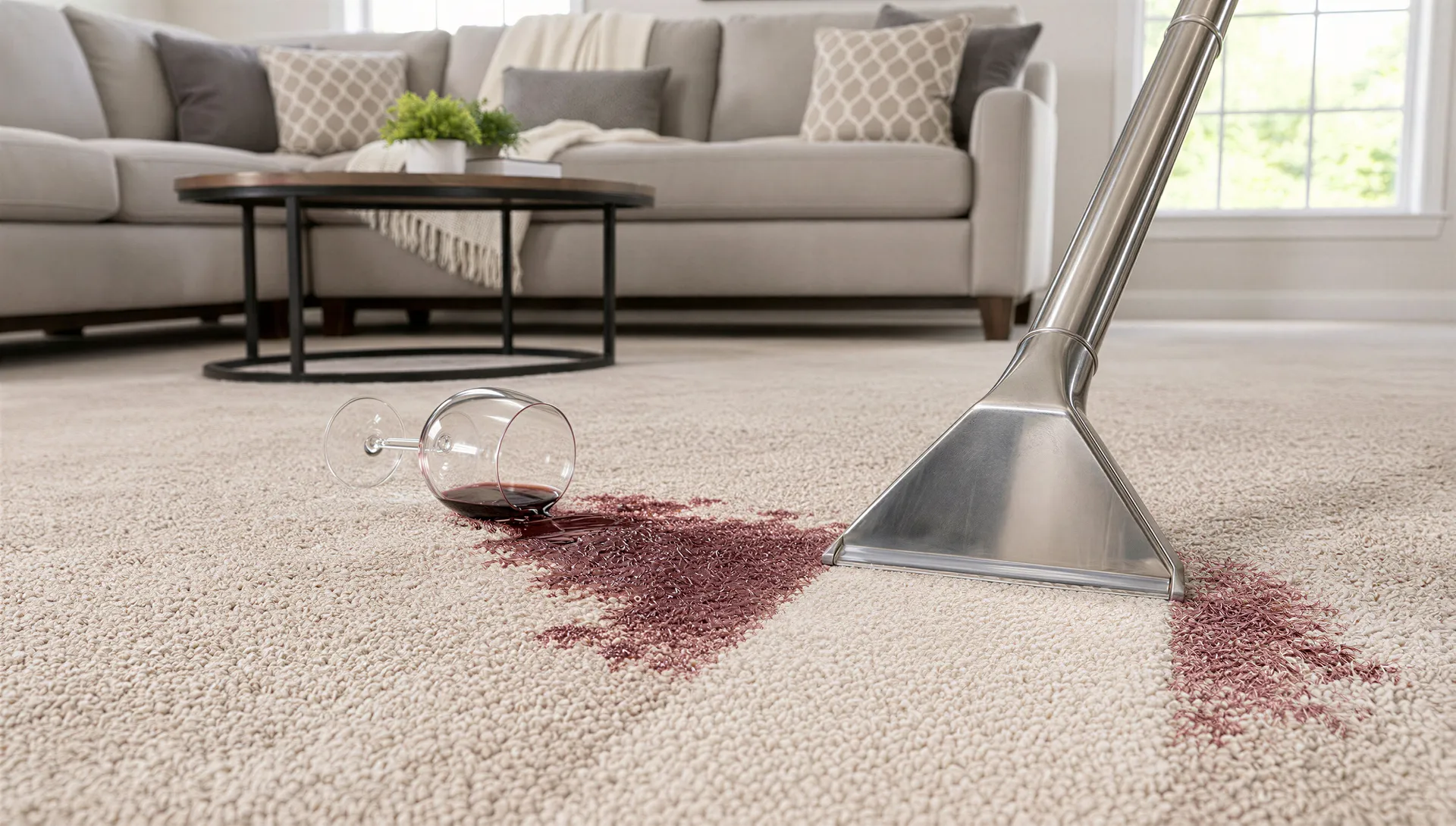 Extraction professionnelle d'une tache de vin sur un tapis